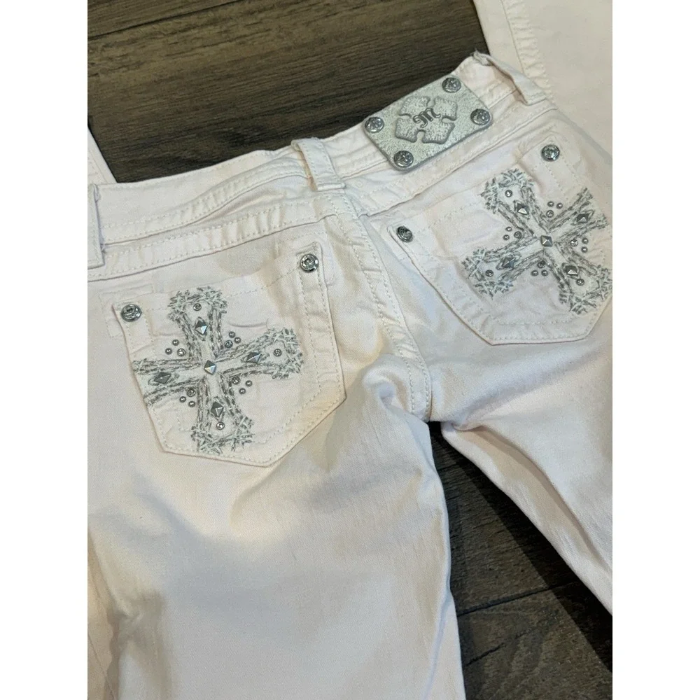 Miss Me Skinny Jeans Pink Bubblegum Blush Rhinestone Cross Size 25 - Picture 5 of 6